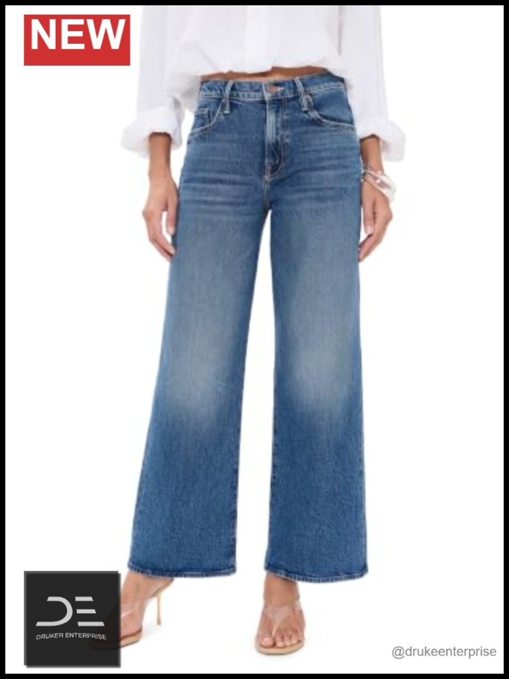 Mid Rise Loose Fit Cropped Denim Jeans 5 Pocket Low Stretch